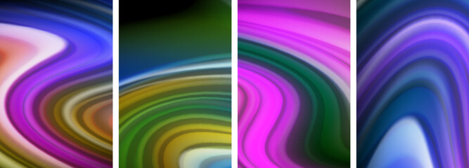 Rainbow color liquid. Wave lines poster set for wallpaper, business card, cover, poster, banner, brochure, header, website