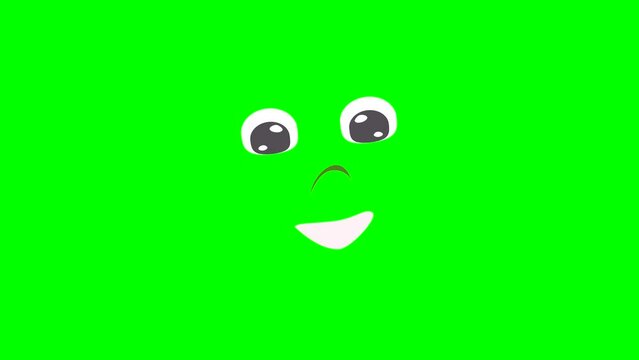 Cartoon eyes, brows,nose and talking mouth or girl or woman face on green screen for insert, chroma key green screen motion graphics stock video 3D animation. Ultra high resolution. lip syncing Facial