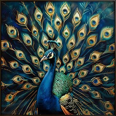 "Magnificent Peacock with Fanned Tail against a Dark Background"