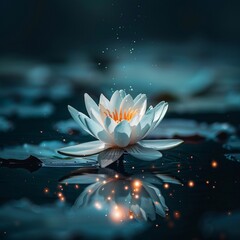 "Blossoming Lotus Flower in Reflection"