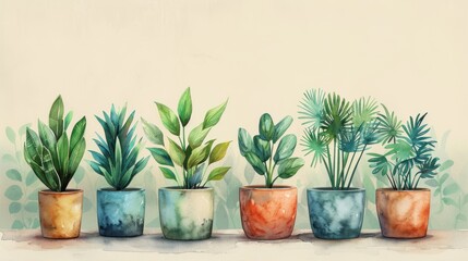 plants flat design front view botanical watercolor Triadic Color Scheme