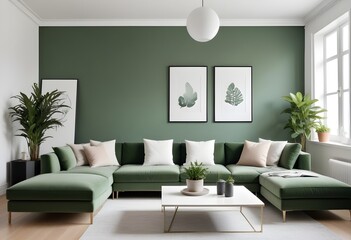 Mockup poster frame on the wall of the living room. Luxurious apartment background with contemporary design. Modern interior design.3D illustration, 3D render 
