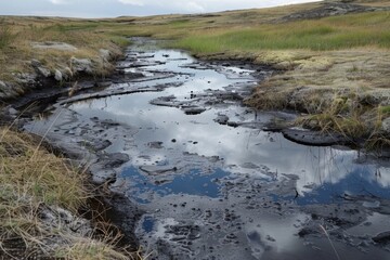 Obraz premium Small stream of water that is running through a field