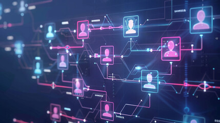 Flowchart on a digital screen illustrating the human resource process of identifying and targeting suitable candidates devoid of people	
