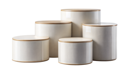 Ceramic Podium Set – Various Heights: A set of ceramic podiums in varying heights, ideal for creating dynamic product displays, isolated on a white background.
