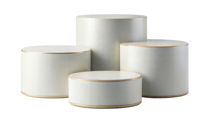 Ceramic Podium Set &ndash; Various Heights: A set of ceramic podiums in varying heights, ideal for creating dynamic product displays, isolated on a white background.
