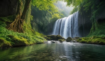 waterfall in the forest Background Wonders: Nature in Detail