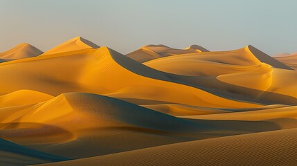 Desert dunes at sunset, dramatic shadows casting intriguing patterns