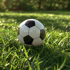 "Vibrant Soccer Ball Resting in Green Field"