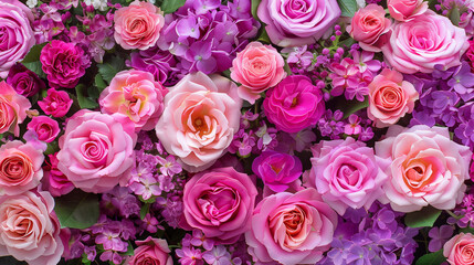 a close up of a bunch of pink and purple flowers
