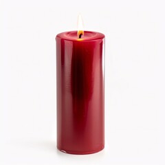 "Bright Red Lit Candle in a Tall Glass Container"