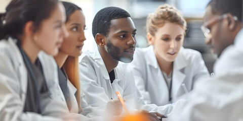 Fototapeta premium Image of scientists collaborating in a diverse laboratory setting. Concept Scientist Collaboration, Diverse Laboratory, Research Team, Science Innovation, Professional Workplace