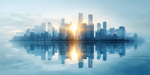 Fototapeta premium Modern skyscrapers of a smart city, architectural background