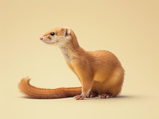 Close-up of a cute little weasel with a beige background. Perfect for wildlife, nature, and animal-themed projects.