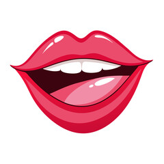 Cartoon illustration of a womans mouth with red lips and white teeth