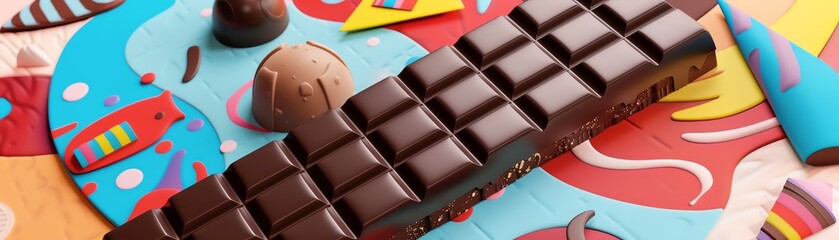 Fototapeta premium 162 model of a chocolate bar icon with a colorful illustrated background
