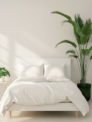 White blank wall background, modern bedroom interior