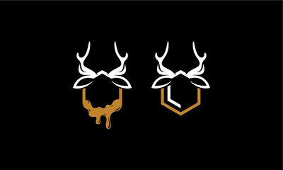 Bee Honey Horn Deer Logo design vector illustration template