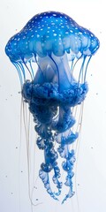 Vivid Blue Jellyfish with Flowing Tentacles
