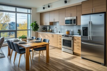 Modern Kitchen with Wood Cabinets and Stainless Steel Appliances