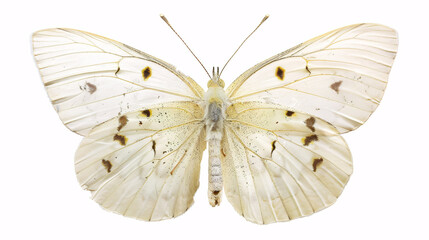 Naklejka premium White butterfly isolated on white. Beautiful white butterfly specimen with delicate wings spread on white background, perfect for nature and wildlife projects.