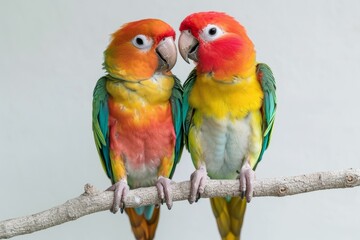 Two Vibrant Parrots Perched on a Branch