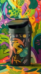 Fototapeta premium 219 3D model of a compost bin icon with a colorful illustrated background