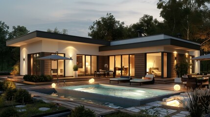 Fototapeta premium Modern Architectural Luxury Villa with Resort Style Swimming Pool