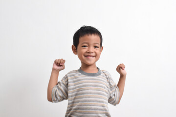 Image of Asian child posing on white background. portrait of an asian boy