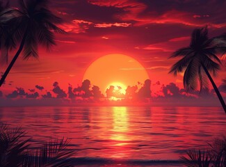 Palm Trees Sunset Beach