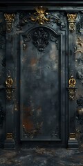 Black Retro Carved Wooden Doorway