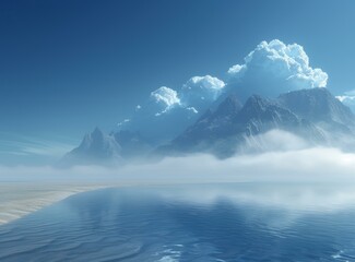 Fototapeta premium Fantasy Mountain Peaks and Lake