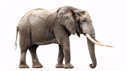 Obraz premium Majestic elephant isolated on white background. Full-body portrait of a majestic African elephant against a clean white backdrop, perfect for wildlife and conservation projects.