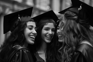 Obraz premium Black white young students in black dress smiling at camera