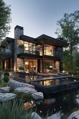 Fototapeta premium Modern Luxury Villa with Pool and Serene Courtyard