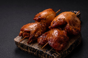 Juicy chicken kebab with salt, spices and herbs