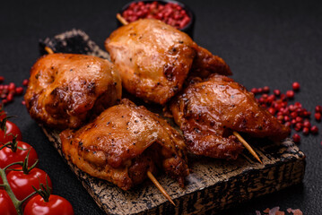 Juicy chicken kebab with salt, spices and herbs