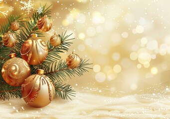 Golden Christmas Balls Adorned with Snowflakes