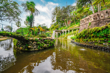 Obraz premium Monte Palace, Tropical Garden with Waterfalls, Lakes and traditional buildings above the city of Funchal