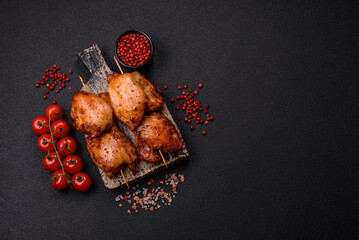 Juicy chicken kebab with salt, spices and herbs