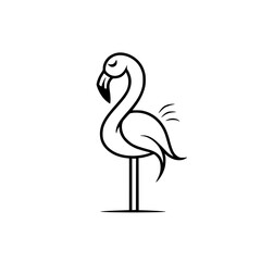 Fototapeta premium Minimalist Cartoon Flamingo Line Drawing,Simple black and white line art drawing of a cute flamingo, perfect for children's books, educational materials, and whimsical designs.