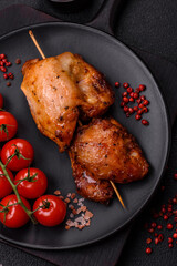 Juicy chicken kebab with salt, spices and herbs