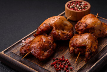 Juicy chicken kebab with salt, spices and herbs