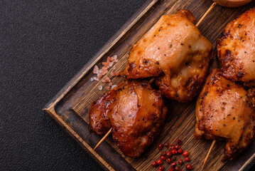 Juicy chicken kebab with salt, spices and herbs