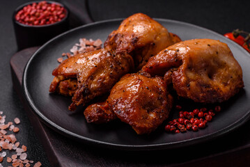 Juicy chicken kebab with salt, spices and herbs