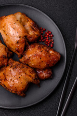 Juicy chicken kebab with salt, spices and herbs
