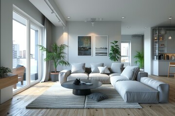 Fototapeta premium Modern Minimalist Living Room Design