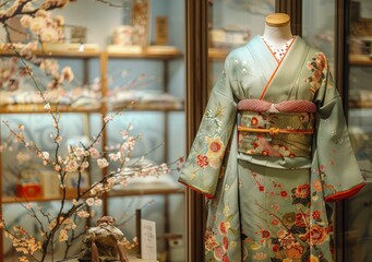 Naklejka premium Beautiful Japanese Woman Displaying a Traditional Kimono