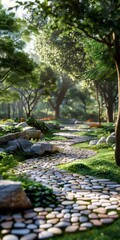Fototapeta premium Sunlit Garden Path in Nature's Haven