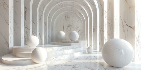 White and Black Marble Geometric Archway Corridor